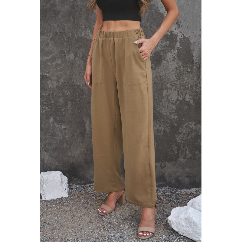 Elastic Waist Pocketed Wide Leg Pants