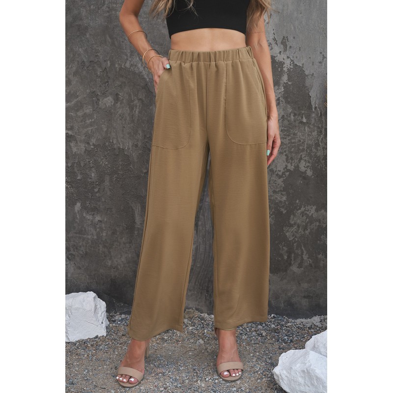 Elastic Waist Pocketed Wide Leg Pants