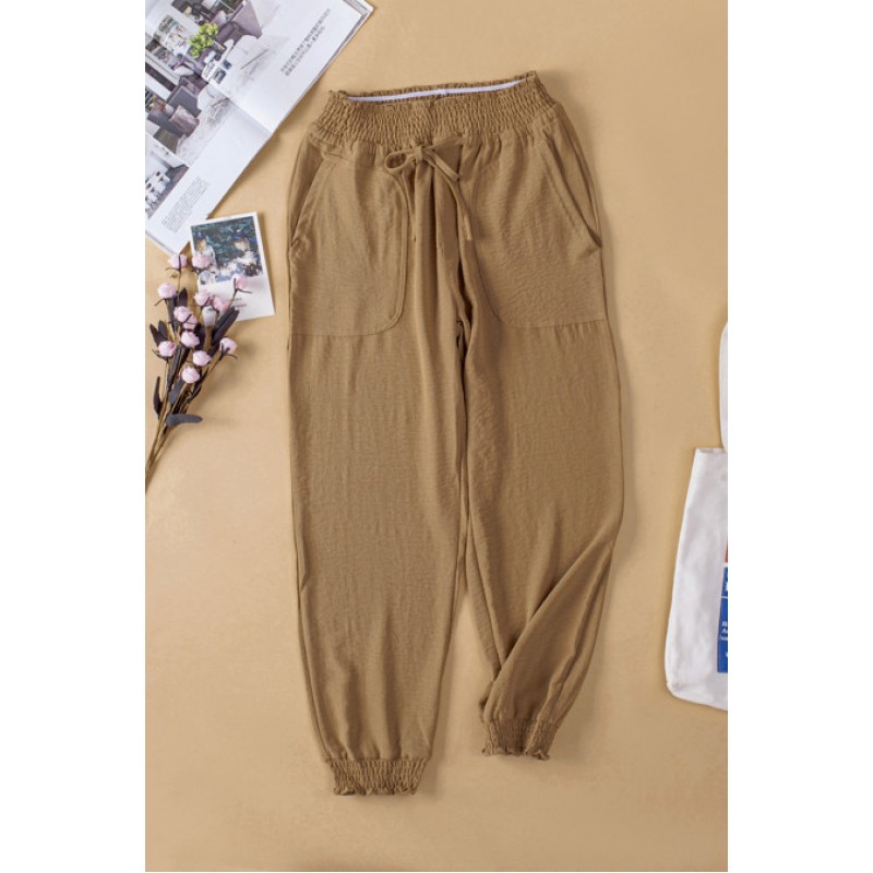 Khaki Elastic Waist Jogger Pants with Pocket