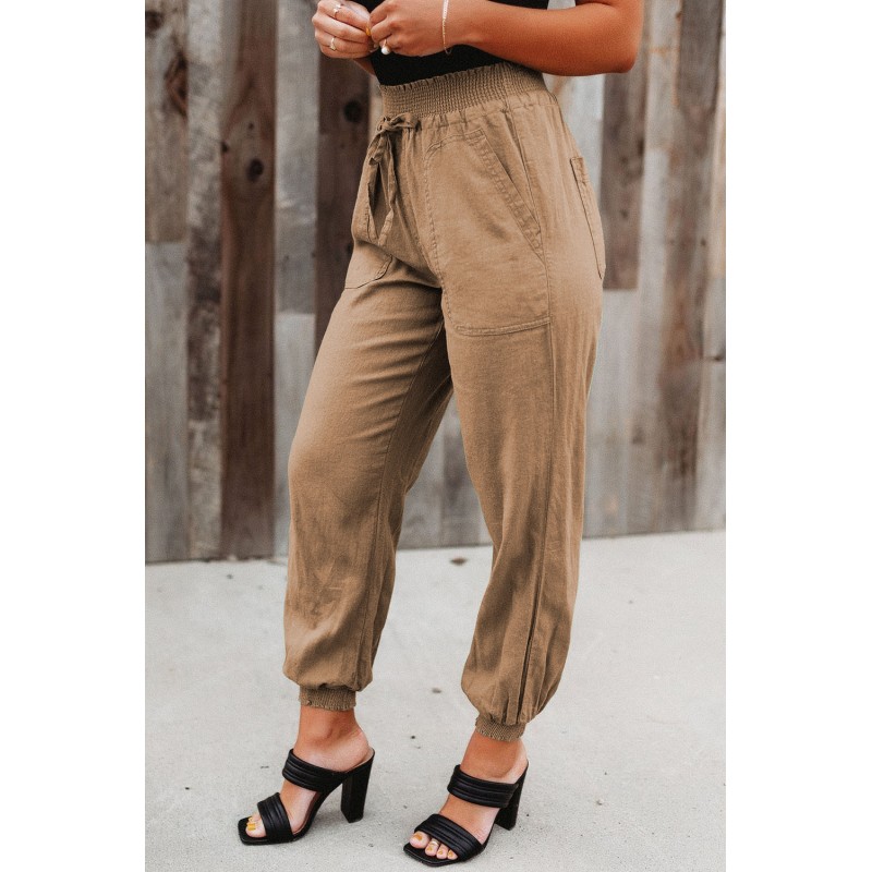 Khaki Elastic Waist Jogger Pants with Pocket