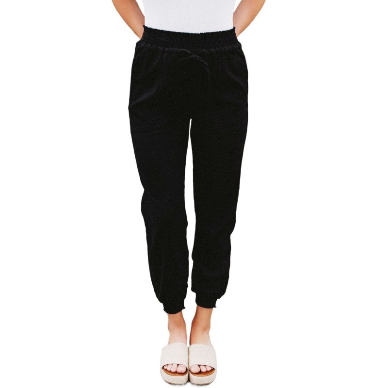 Black Elastic Waist Jogger Pants with Pocket