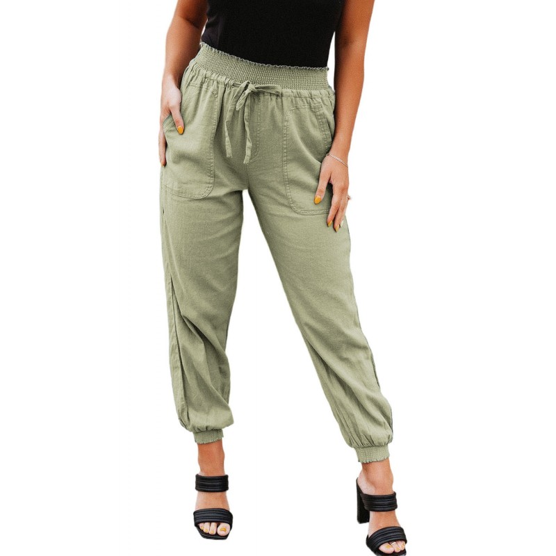 Green Elastic Waist Jogger Pants with Pocket