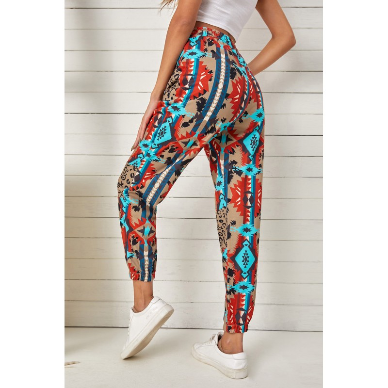 Aztec Leopard Patchwork High Waist Slim-fit Pants