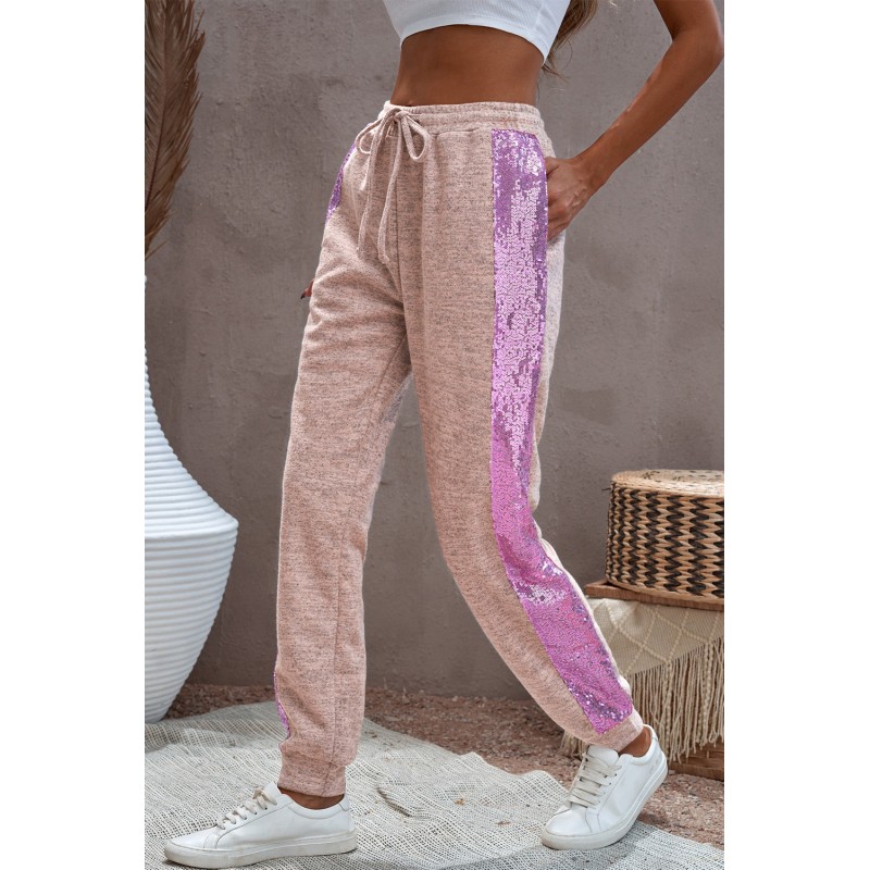 Purple Stripe Sequin Jogger Pants