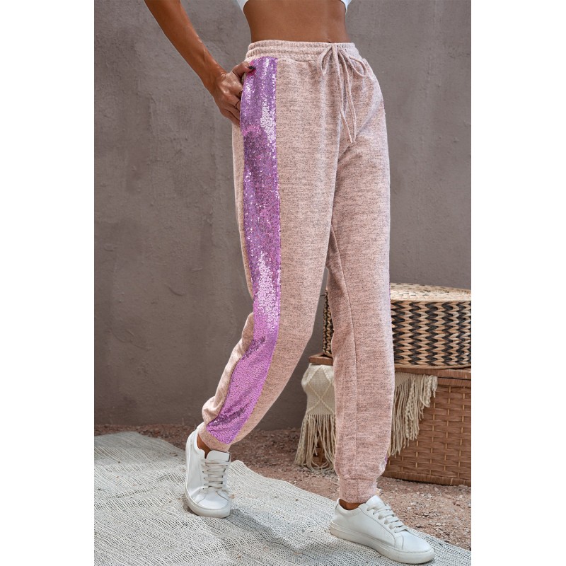 Purple Stripe Sequin Jogger Pants