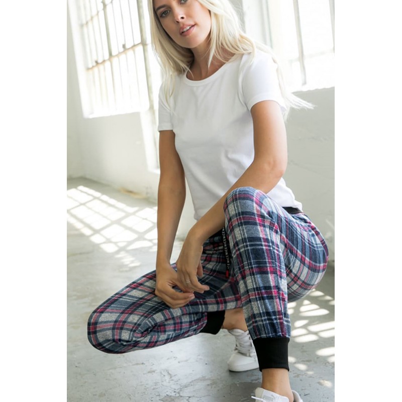 High Waisted Drawstring Plaid Joggers with Pockets