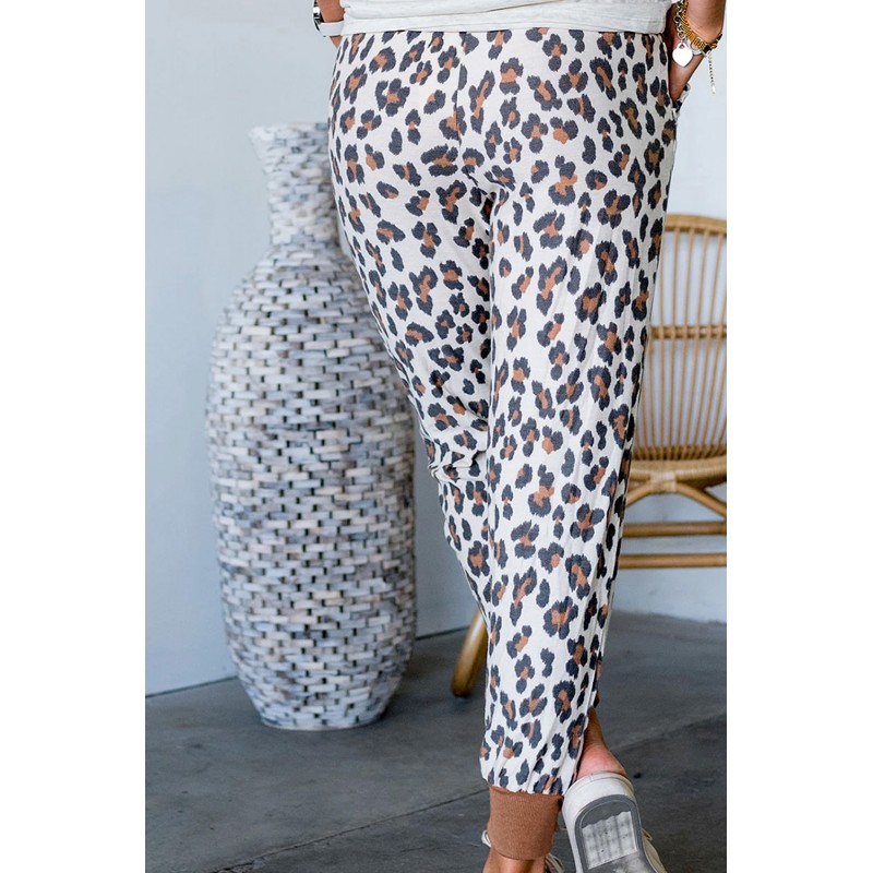 Leopard Print Elastic Waist Jogger Pants