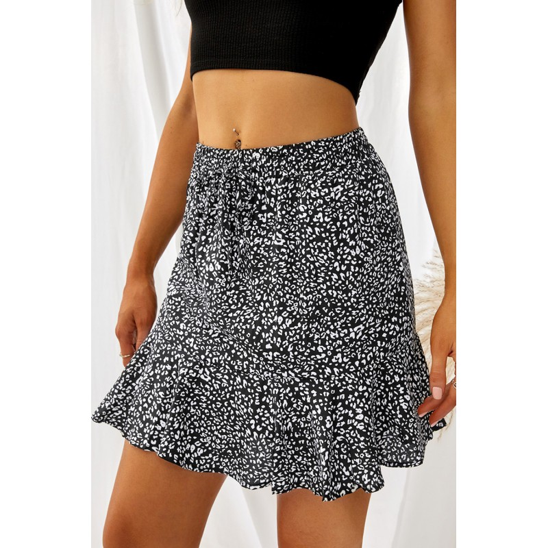 Black Animal Print Mini Skirt