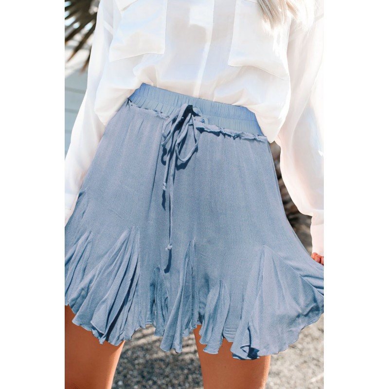 Blue Korean High Waist Tutu Pleated Mini Skirt