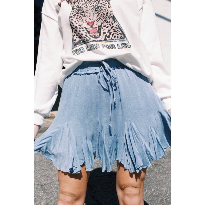 Blue Korean High Waist Tutu Pleated Mini Skirt