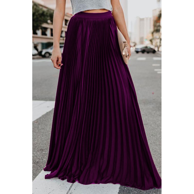 Purple High Waisted Pleated Maxi Skirt