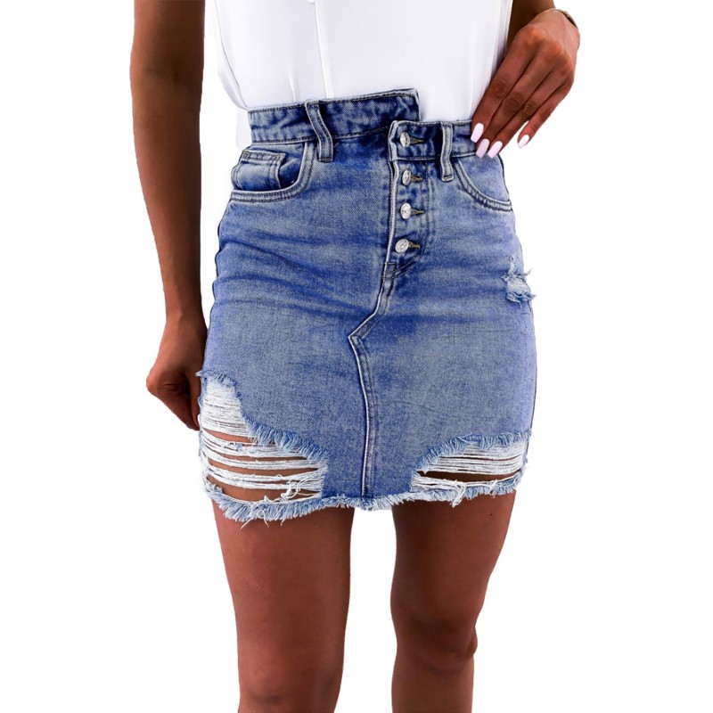 Abrasions Short Jeans Skirt