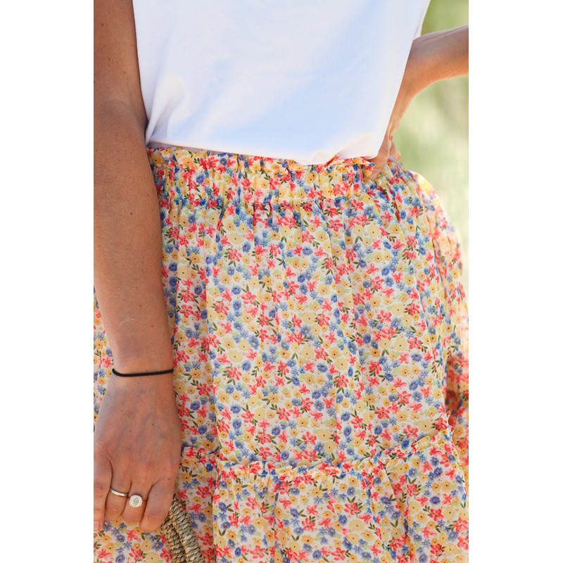 Floral Print Elastic Waist Skirt