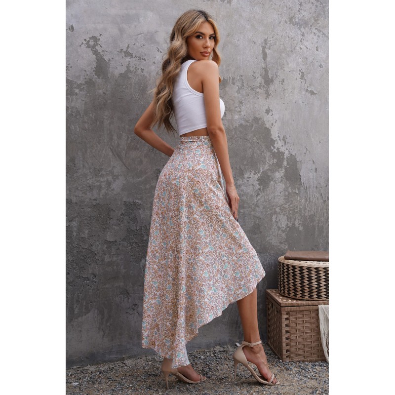 Wrap Style High-low Ruffle Hemline Floral Skirt