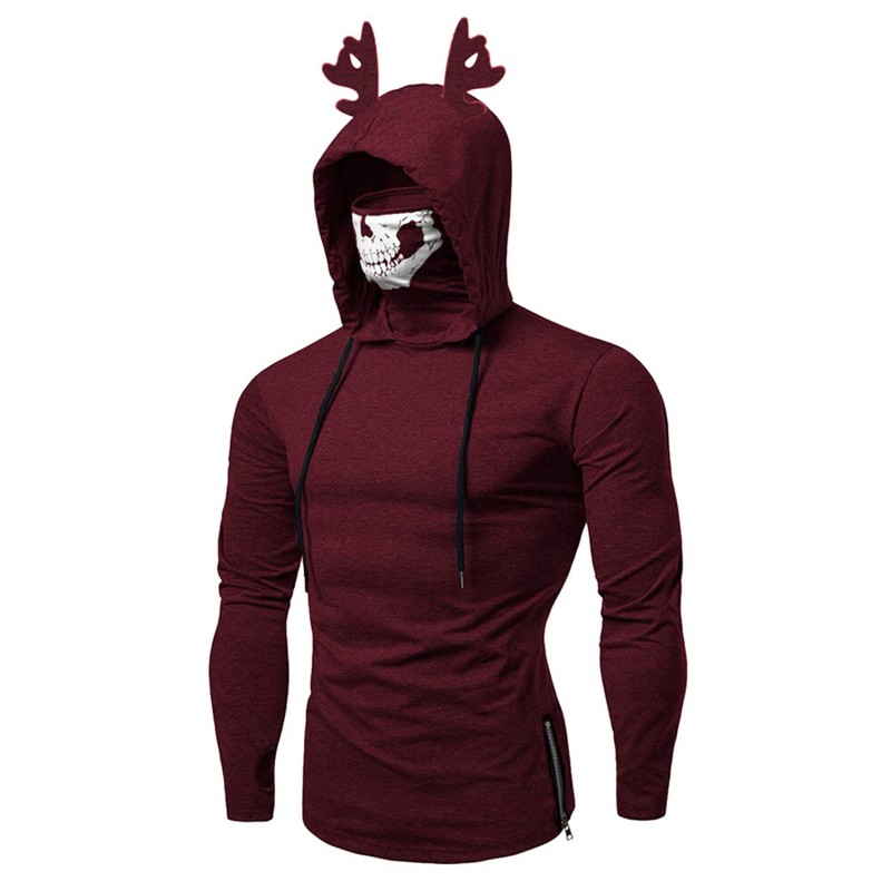 Halloween Skeleton Print Antlers Patchwork Men's Hoodie