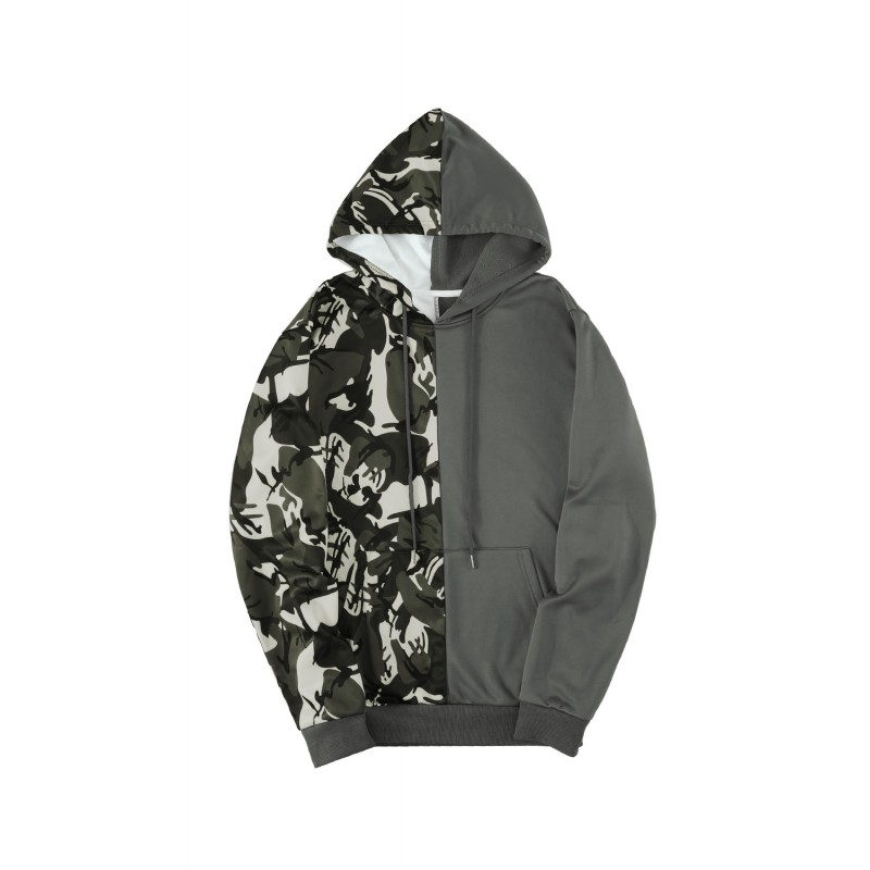 Gray Camo Colorblock Men's Hoodie with Kangaroo Pocket