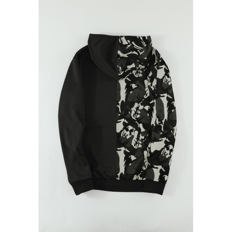 Black Camo Colorblock Men's Hoodie with Kangaroo Pocket