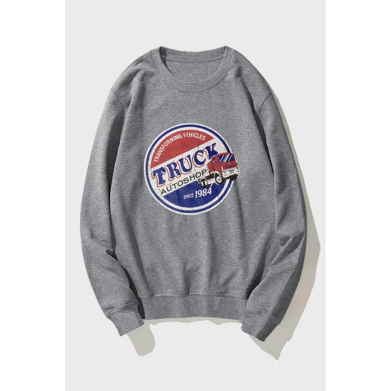 Gray Graphic Letter Print Crew Neck Men's Pullover Sweatshirt