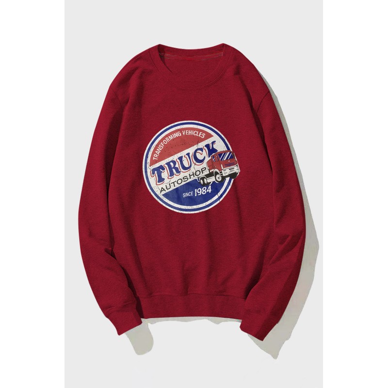 Red Graphic Letter Print Crew Neck Men's Pullover Sweatshirt