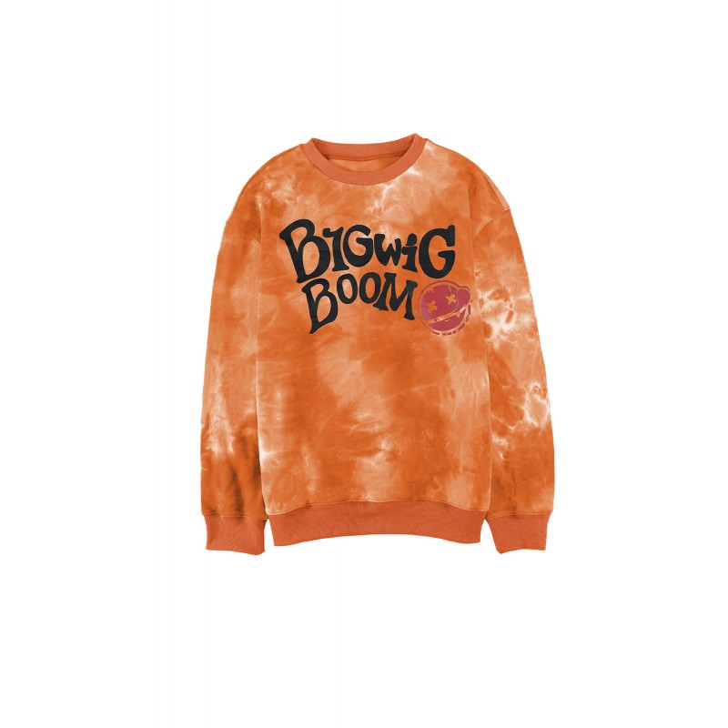 orange Tie-dyed Letter Print Crew Neck Men's Graphic Sweatshirt