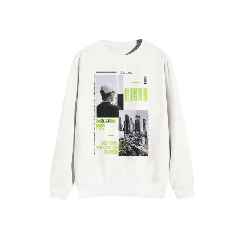 White Letter Pattern Print Crew Neck Men's Graphic Sweatshirt