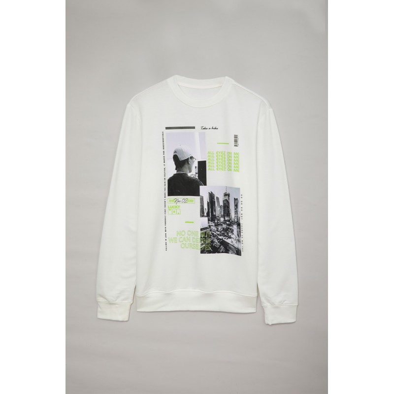 White Letter Pattern Print Crew Neck Men's Graphic Sweatshirt