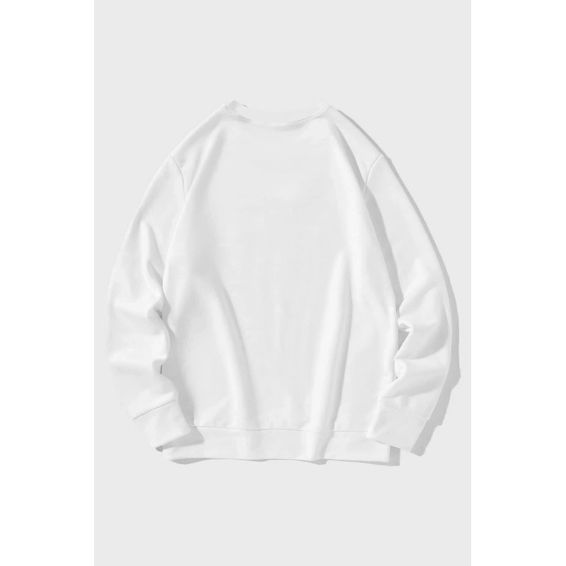 White Crew Neck Spaceship Graphic Men's Pullover Sweatshirt