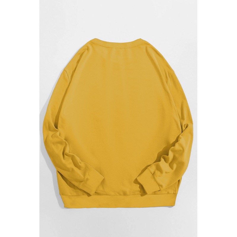 Yellow Crew Neck Spaceship Graphic Men's Pullover Sweatshirt