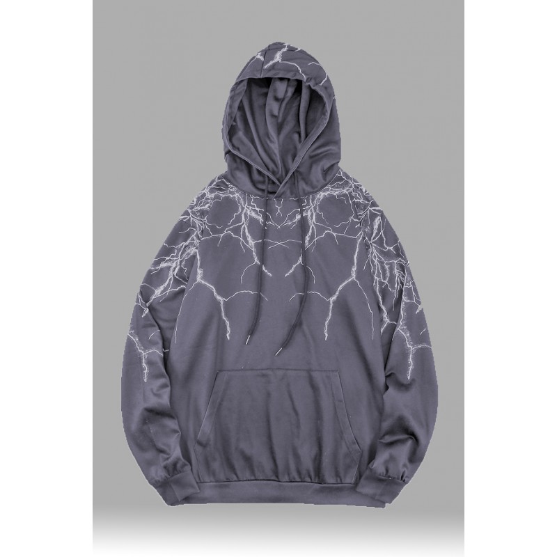 Gray Lightning Men's Hooded Sweatshirt with Kangaroo Pocket