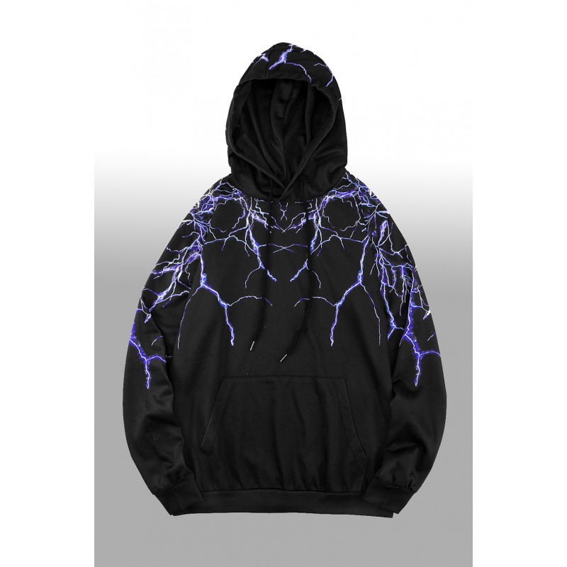 Black Lightning Men's Hooded Sweatshirt with Kangaroo Pocket