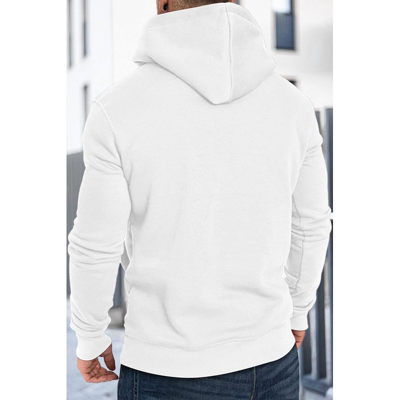 White Letter Print Men's Hoodie with Kangaroo Pocket