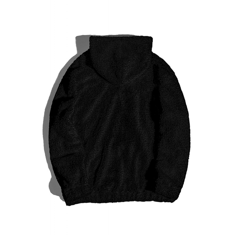 Black Letter Embroidered Long Sleeve Men's Sherpa Hoodie