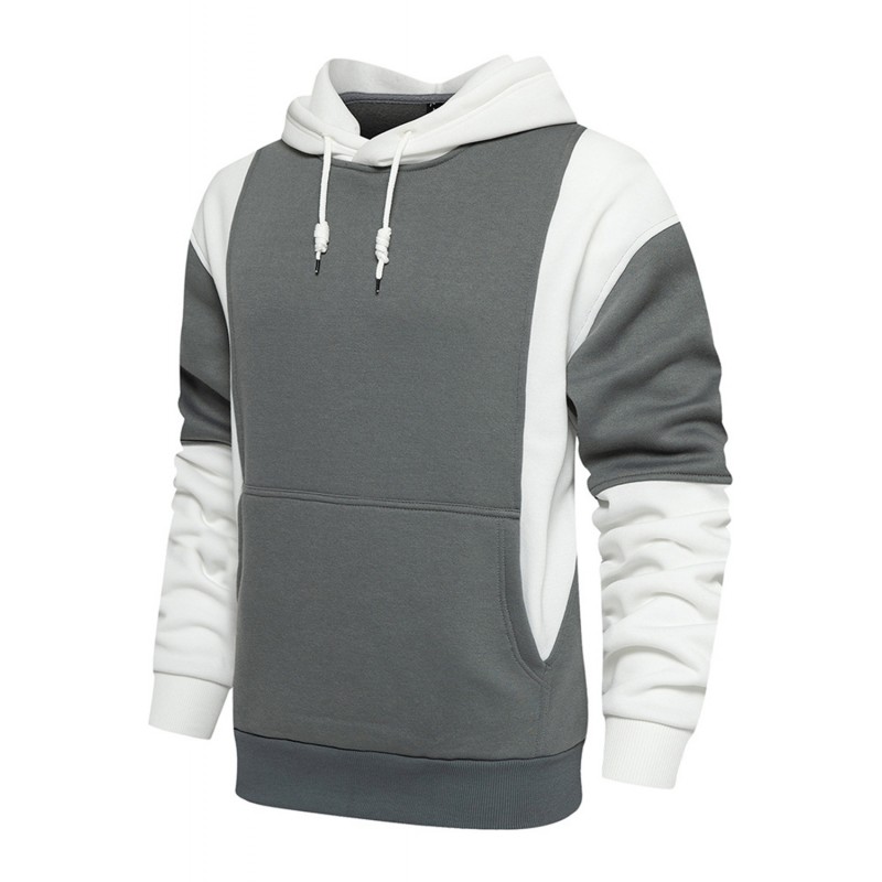 White Men Colorblock Pullover Long Sleeve Hoodie