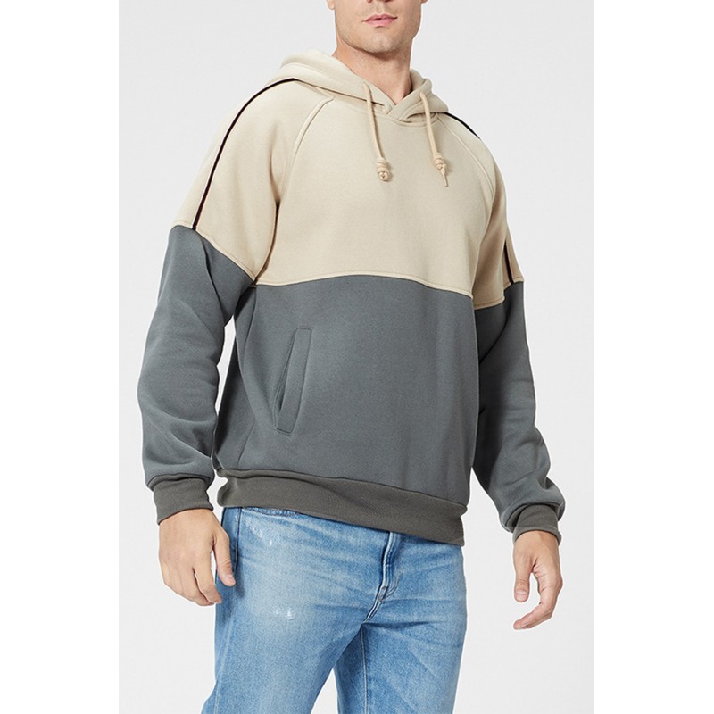 Gray Colorblock Men's Pullover Hoodie