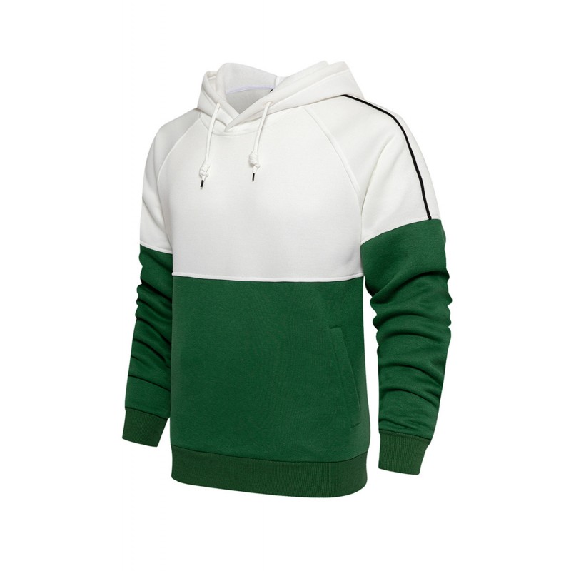 Green Colorblock Men's Pullover Hoodie