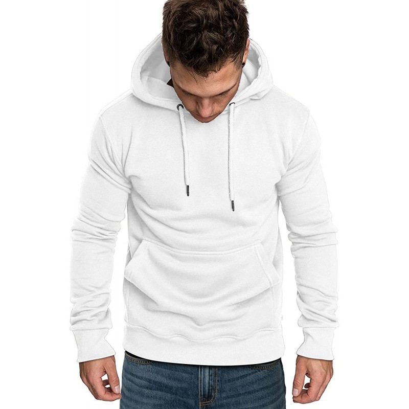 White Long Sleeve Pullover Men Hoodie