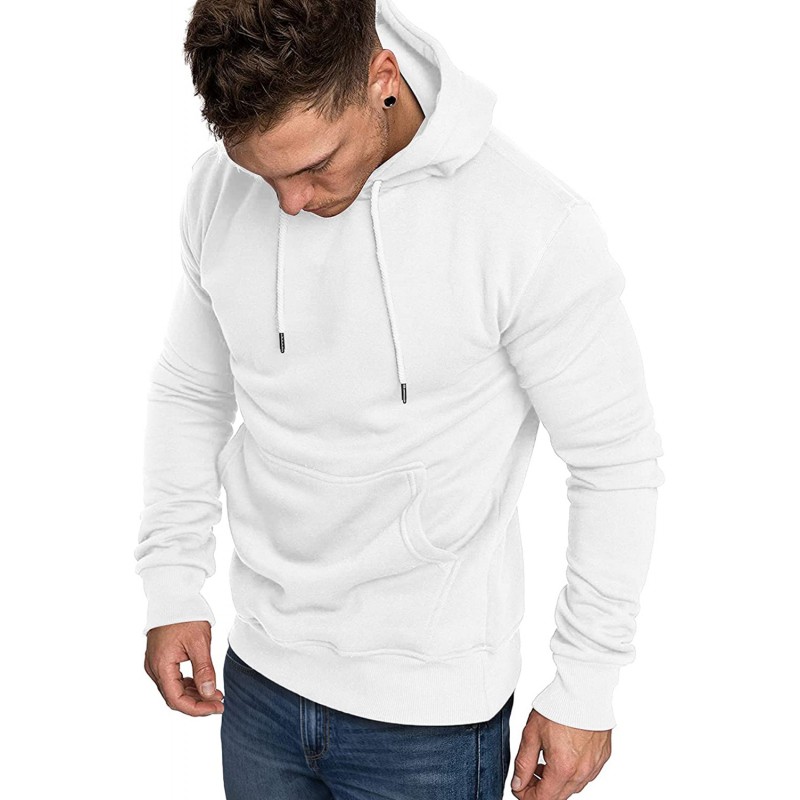 White Long Sleeve Pullover Men Hoodie