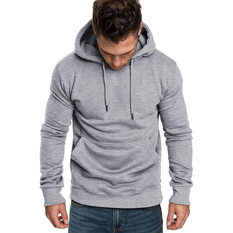 Gray Long Sleeve Pullover Men Hoodie