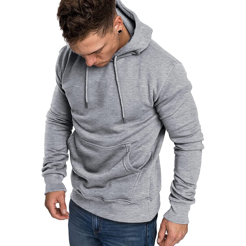 Gray Long Sleeve Pullover Men Hoodie