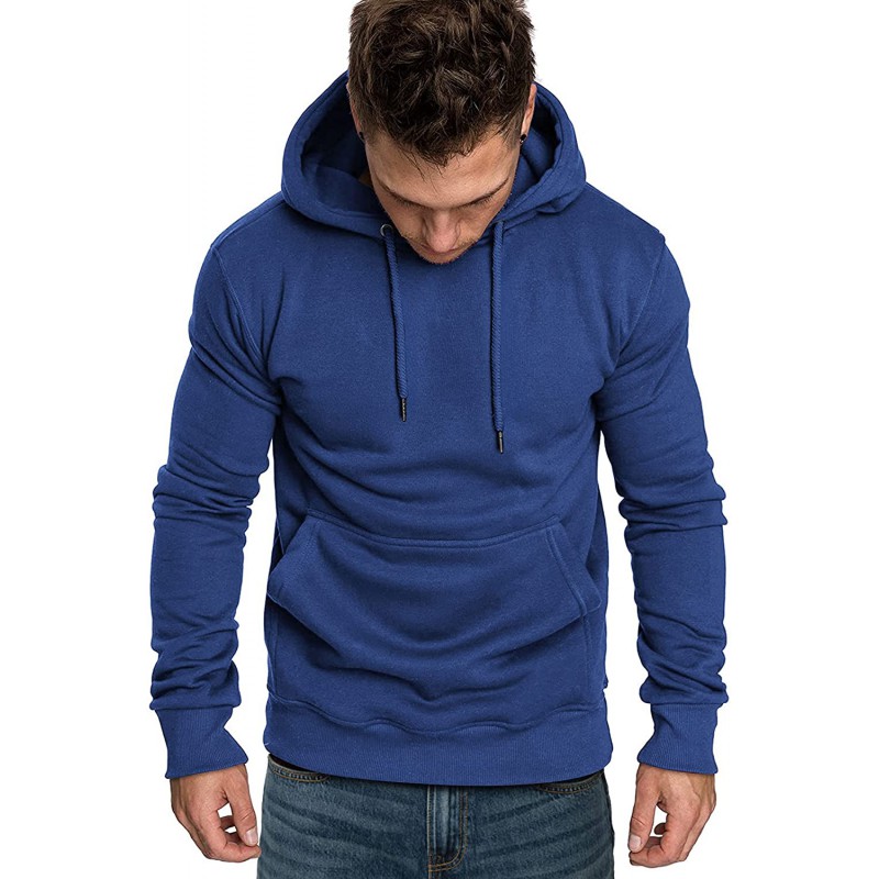 Navy Blue Long Sleeve Pullover Men Hoodie