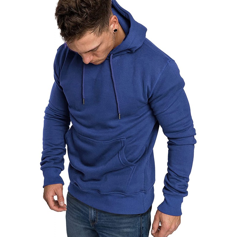 Navy Blue Long Sleeve Pullover Men Hoodie