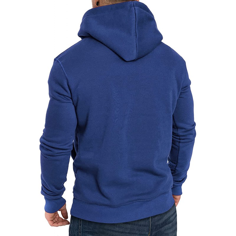 Navy Blue Long Sleeve Pullover Men Hoodie