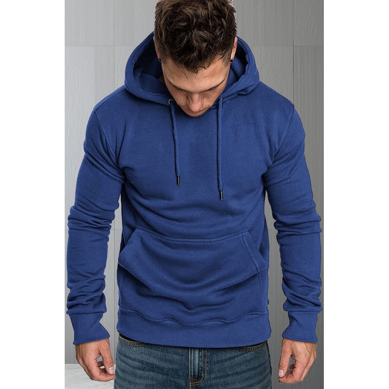 Navy Blue Long Sleeve Pullover Men Hoodie