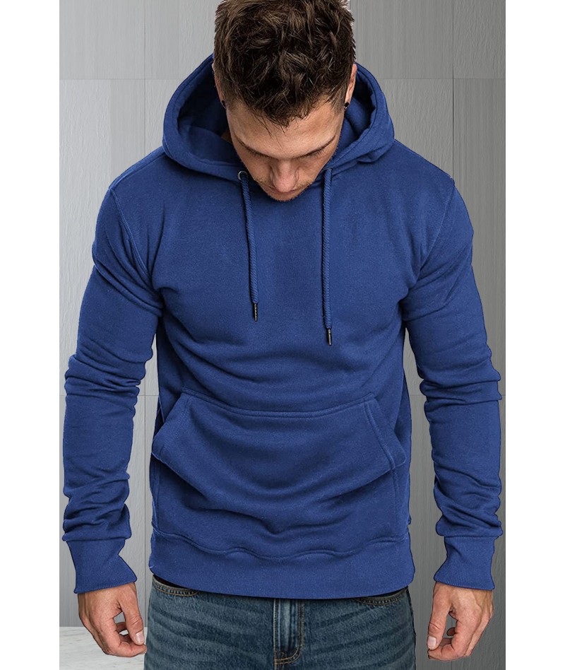 Navy Blue Long Sleeve Pullover Men Hoodie