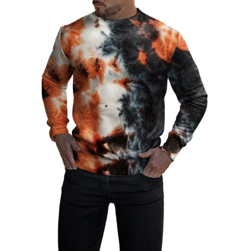 Orange Tie-dye Long Sleeve Men Sweatshirt