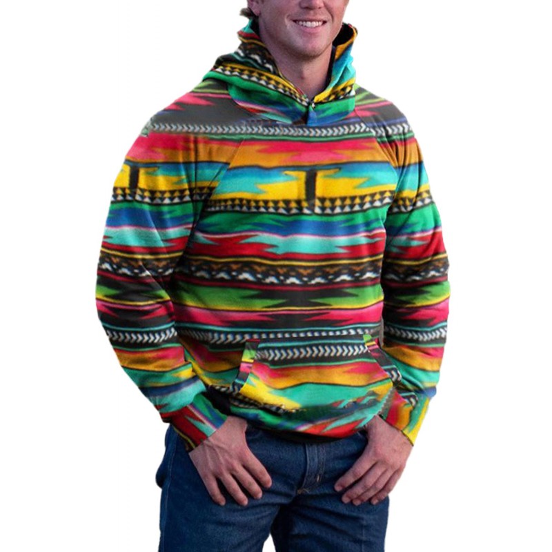 Multicolor Striped Pullover Men's Hoodie