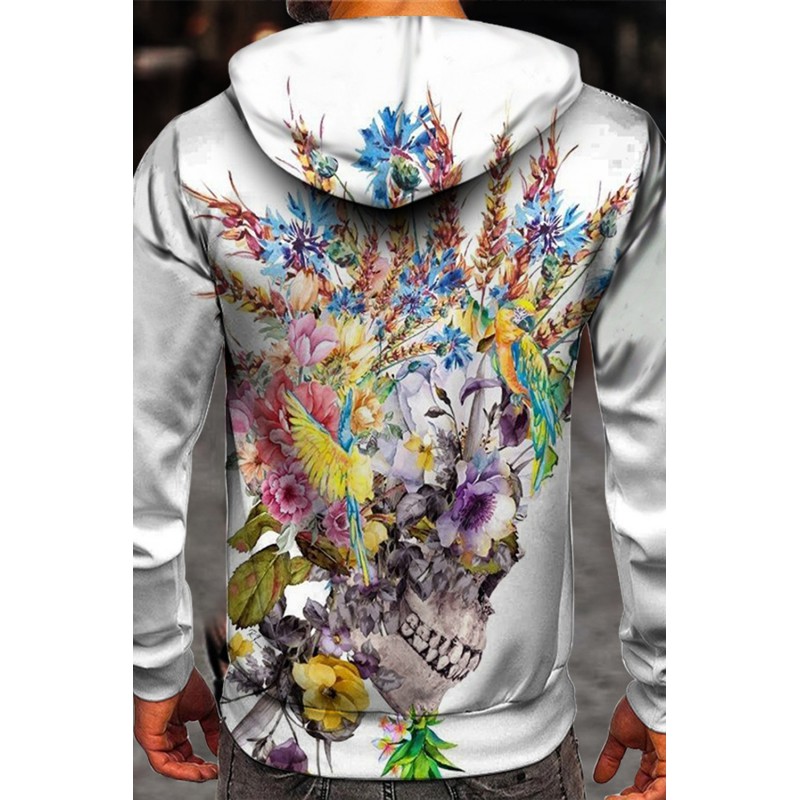 Halloween Floral Skull Print Men's Graphic Hoodie