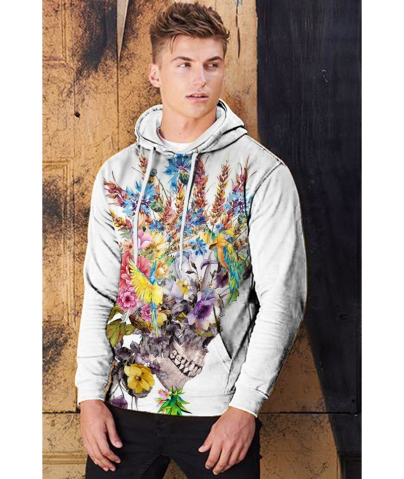 Halloween Floral Skull Print Men's Graphic Hoodie