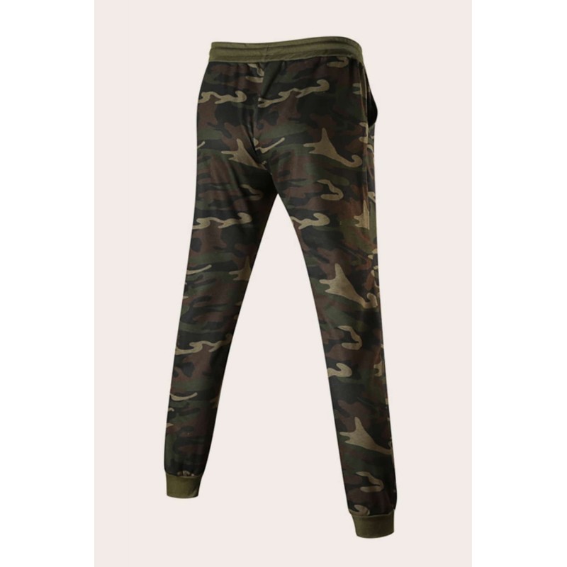 Men Camouflage Print & Drawstring Hoodie Tracksuit