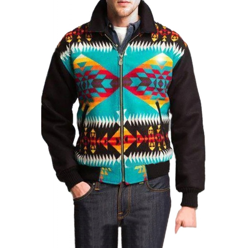 Aztec Print Zip-up Stand Collar Men's Coat